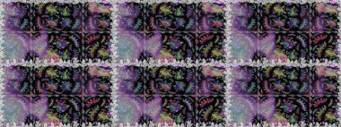 Raster. Siyah ve nötr renklerde güzel çiçeklerle kusursuz desen, suluboya çiçek deseni, duvar kağıdı, kart veya kumaş için fayanslı.