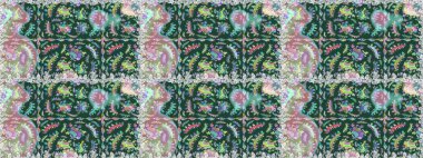 Vadinin çiçekleri yeşil ve nötr renklerde. Raster dikişsiz çiçek deseni.