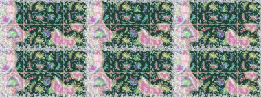 Renkli Yaz Temalı Kusursuz Arkaplan. Yeşil ve nötr renklerde çiçekler. Sevimli çiçek raster deseni. Düz Çiçek Elementleri Tasarımı.