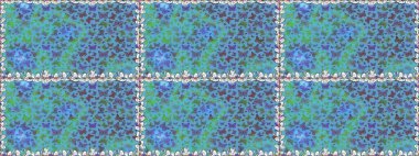 Mavi ve yeşil arka planda el çizimi. Mistik, semboller. Tekrarlanan karalamalar. Kusursuz renk çizimi deseni.