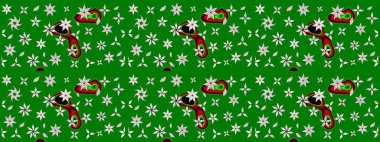 Raster Çiçek İllüstrasyonu 'nun şirin tekstili. Yeşil renkli etnik çiçeklerle zarif eskiz deseni.