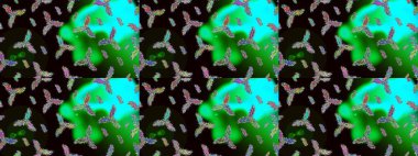 Siyah, yeşil ve mavi kar taneleri. Noel için tatil tasarımı, yeni yıl moda baskıları. Raster illüstrasyonu. Kar tanelerinin soyut arkaplanlı Noel arkaplanı. Güzel tasarım..