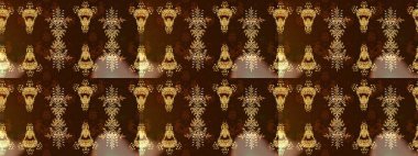 Kar tanesi süsü Raster illüstrasyonu. Kahverengi, bej ve sarı renklerde kar tanesi süsü. Kar taneleri izole edildi. Güzel süs eşyası..