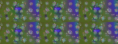 Raster deseni. Bahar çiçekleri dallı desen, yeşil renkler çiçekli siluet.