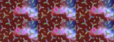 Raster kış deseni. Kırmızı, kahverengi ve mor renkler üzerine tasarım. Çiçek Elementleri 'nin soyut geçmişi. Raster illüstrasyonu.