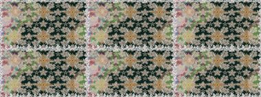 Çok renkli, zarif küçük çiçekler ve gri renkli komik böcekler, raster desen, illüstrasyon.