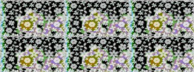 Raster dikişsiz şirin çiçek deseni. Bahar mevsimi. Tatil havası. Nazik romantik baskı. Gri ve siyah renkte çiçekler.