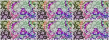 Renkli desenli, gri ve nötr çiçekli ve dekoratif elementli kusursuz desen. Eski usul. Kusursuz bir geçmişi var. Raster illüstrasyonu. Kumaş, tekstil ve duvar kağıdı baskısı için..