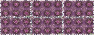 Raster illüstrasyonu. Asya tekstil tarzında. Kusursuz çiçek deseni. Raster illüstrasyonu. Mor ve kahverengi renkte çiçekler.