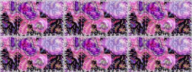 Raster illüstrasyonunda kusursuz çiçek deseni. Düz Çiçek Elementleri Tasarımı. Tarafsız ve mor renkli çiçekler. Renkli Yaz Temalı Kusursuz Arkaplan.