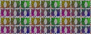 Renkli Bahar Temalı Kusursuz Arkaplan. Raster illüstrasyonunda kusursuz çiçek deseni. Düz Çiçek Elementleri Tasarımı. Yeşil renkte çiçekler.