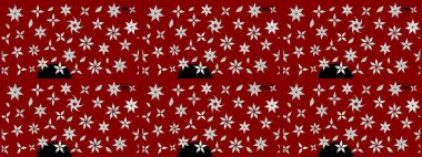 Asya tekstil tarzında. Çiçek desenli çizim. Kırmızı renkte çiçekler. Raster illüstrasyonu. Raster illüstrasyonu.