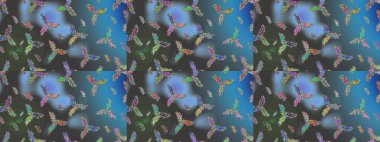 Raster illüstrasyonu. Noel stili. Mavi, gri ve yeşil renkli kar taneleri.