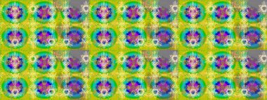 Sevimli çiçek raster deseni. Renkli Bahar Teması eskiz kalıbı. Düz Çiçek Elementleri Tasarımı. Sarı, yeşil ve mavi renkte çiçekler.