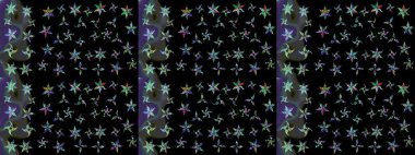 Kar tanelerinin soyut arkaplanlı Noel şablonu. Siyah, gri ve yeşil kar taneleri. Raster illüstrasyonu. Noel ve Yeni Yıl moda baskıları için tatil tasarımı.