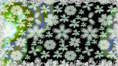 Düz Çiçek Elementleri Tasarımı. Raster illüstrasyonunda kusursuz çiçek deseni. Renkli Bahar Temalı Kusursuz Arkaplan. Siyah renkte çiçekler.