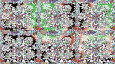 Raster illüstrasyonu. El çizimi çiçekli, soyut, pürüzsüz desen. Tarafsız renklerde çiçekler.