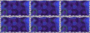 Çiçeklerle suluboya desenli çiçek deseni. Mor renkli Asya tekstili. Raster illüstrasyonu.