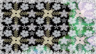 Retro tekstil tasarım koleksiyonu. El çizimi çiçek unsurları olan soyut, dikişsiz raster deseni. Çiçekli ipek eşarp. Siyah üstüne siyah. 1950 'ler-1960' lar motifleri.