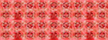 Yüzey için tekrarlanan doku, ambalaj kağıdı, pembe, kırmızı ve turuncu renkler. Renkli arka planda izole kar taneleri. Raster illüstrasyonu. Kış kar tanesi, raster arkaplan.