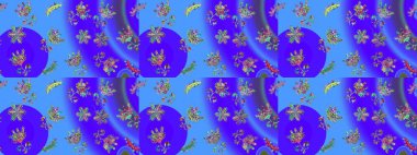 Raster. Güzel suluboya çiçekler, parlak resimler ilham verici, mavi ve yeşil çiçek desenli eskiz arka planı.