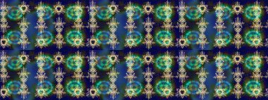 El çizimi, dövme stili karalama, kumaş tasarımı ve Raster illüstrasyonunda kartlar. Sanat terapisi için mavi, yeşil ve gri mandala şeklindeki kar taneleri..