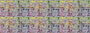 Renkli Yaz Temalı Kusursuz Arkaplan. Güzel kumaş deseni. Güzel, pürüzsüz bir desen. Yazdır. Raster çiçekli arka plan. Düz Çiçek Elementleri Tasarımı.