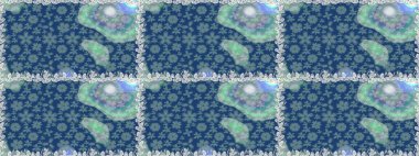 Kusursuz etnik tasarım. Yatak çarşafları, ceket, paket tasarımı, kumaş ve moda kavramları için tekstil baskısı. Çiçekleri, deniz kabukları, mandalaları ve suluboya efektleri olan deniz altyapısı.