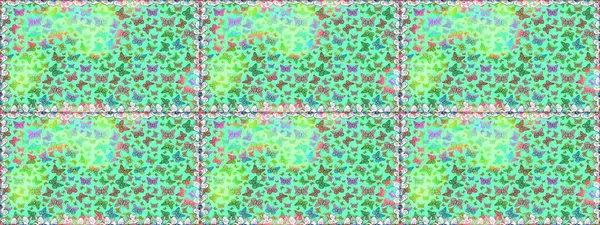 Raster illüstrasyonu. Erkekler, kızlar, elbiseler, duvar kağıtları için soyut, pürüzsüz desen. Kelebeklerle kusursuz desen. Sonsuz. Çizim, karalama, karalama.