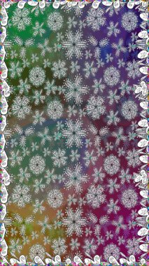 Renkli desenli, gri çiçekli ve dekoratif elementli kusursuz desen. Raster illüstrasyonu. Kumaş, tekstil, duvar kağıdı baskısı için. Eski usul. Kusursuz arkaplan.