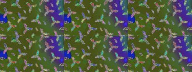 Raster yeşili, mavi ve mor kar tanelerinden izole edilmiş. Kar taneleri koleksiyonu. Raster illüstrasyonu. Güzel kış süsleri..