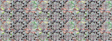 Raster illüstrasyonu. Tarafsız renklere karalamalar çizen kusursuz çiçek deseni.