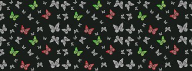 Soyut eskiz arka planı. Gri renkli bir resim. Kelebek deseni. Moda Kumaşı Tasarımı. Raster..