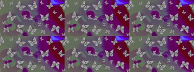 Tekstil, duvar kâğıtları, web sayfası arkaplanları ve yüzey dokuları için mükemmel. Gri renkli sevimli kelebek çizimi. Tropikal temalı kelebek deseni. Raster illüstrasyonu.