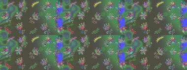 Renkli çizim kalıbı. Çiçek arkaplan. Çiçek duvar kâğıdı. Raster illüstrasyonu. Yeşil, gri ve mavi renkli şirin tekstil.
