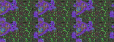 Çok yeşil, kahverengi ve menekşe rengi zarif küçük çiçekler ve yeşil, kahverengi ve mor renkli komik böcekler, raster desen, illüstrasyon.