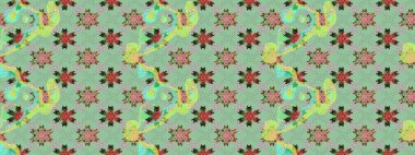 Çiçek ve yapraklı karalama şeklinde Raster çiçek deseni. Raster illüstrasyonu. Tarafsız renklerde bahar çiçekleri..