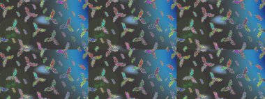 Sanat terapisi tarzı zen çizim için gri, mavi ve yeşil mandala şeklinde kar taneleri. El çizimi, dövme stili, kumaş tasarımı ve Raster illüstrasyonunda kartlar..