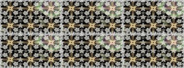 Renkli Bahar Temalı Kusursuz Arkaplan. Düz Çiçek Elementleri Tasarımı. Raster illüstrasyonunda kusursuz çiçek deseni. Siyah renkte çiçekler.