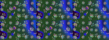 Yeşil renkler. Yaz çiçekleri teması. El çizimi, soyut ve süslü elementler. Suluboya resim taklit Raster çizimi. Klasik çiçekler..