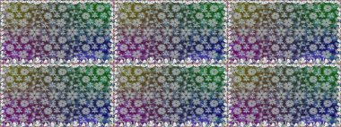 Çok renkli, zarif küçük çiçekler ve gri renkli komik böcekler, raster desen, illüstrasyon.