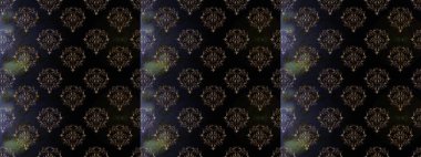 Yapraklı çiçekler ve papatya çiçekli siyah, gri ve kahverengi renkler. Kusursuz bir arka plan modeli. Raster - stok.