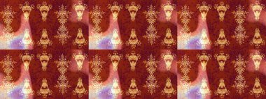 Kırmızı, kahverengi ve turuncu renklerde karalamalar çizilmiş çiçek deseni. Raster illüstrasyonu.