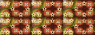 Raster illüstrasyonundaki çiçek desenli çizim. Suluboya tarzında kahverengi renkte çiçekler.