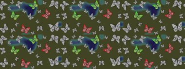 Yeşil. Kumaş, kağıt, ambalaj kâğıdı ve duvar kağıdı tasarımı için hoş bir arka plan. Kelebeklerle çizim yapın.