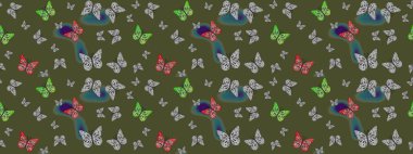 Güzel kelebek resimlerini renklendir. Kağıt, kumaş, ambalaj kağıdı ve duvar kağıdı tasarımı için güzel bir arka plan. Robot resim. Raster illüstrasyonu.