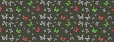 Raster illüstrasyonu. Doğa kelebeği temayı yeşil renklerle tekrarlıyor. Korunmak için vahşi yaşam böcekleri için arka plan. Güzel çizim kelebek yineleme dokusu karşıtlık katmanında izole.