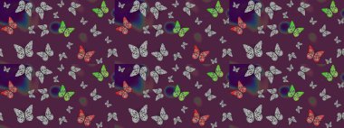 Renk çizimi kalıbı. Raster illüstrasyonu. Fantezi güzel illüstrasyon. Kitap sayfaları için çiçek ormanlarında uçan güzel kelebekler. Kahverengi renkli resimler.