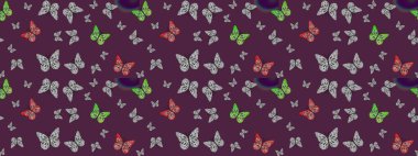 Tekstil, duvar kâğıtları, web sayfası arkaplanları ve yüzey dokuları için mükemmel. Kahverengi renkli kelebeklerin eskiz arkaplanı. Raster illüstrasyonu.