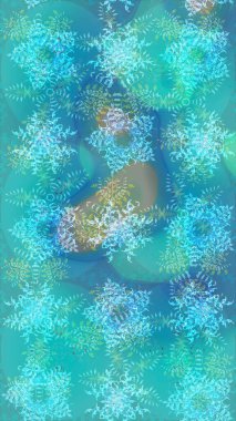 Mavi, yeşil ve nötr renkler üzerine bir resim. Basit bir kar tanesi. Soyut duvar kâğıdı, ambalaj dekorasyonu. Kışın sembolü, mutlu noeller, mutlu yeni yıl kutlaması Raster illüstrasyonu..